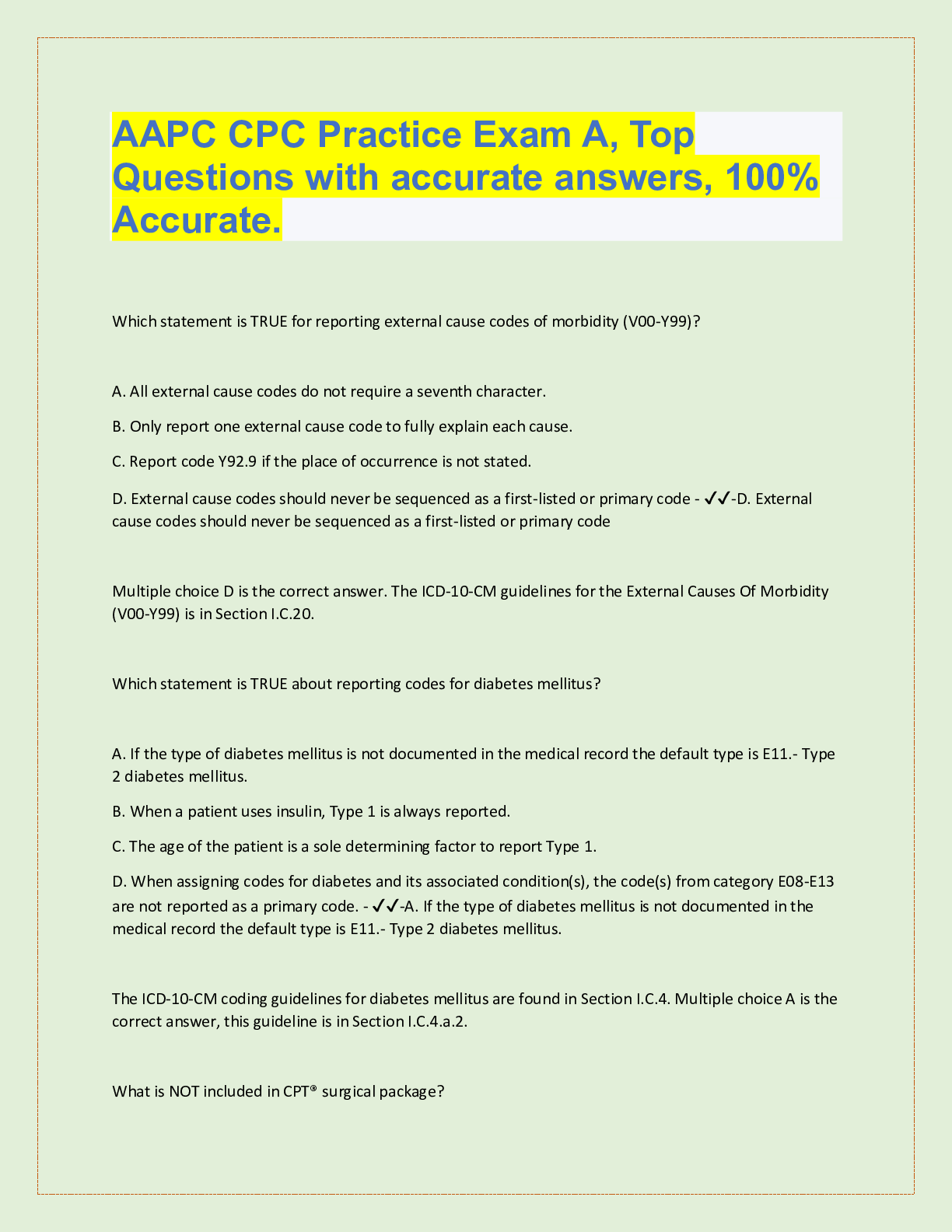 Preview of AAPC CPC Practice Exam A, Top  Questions with accurate answers, 100%  Accurate.